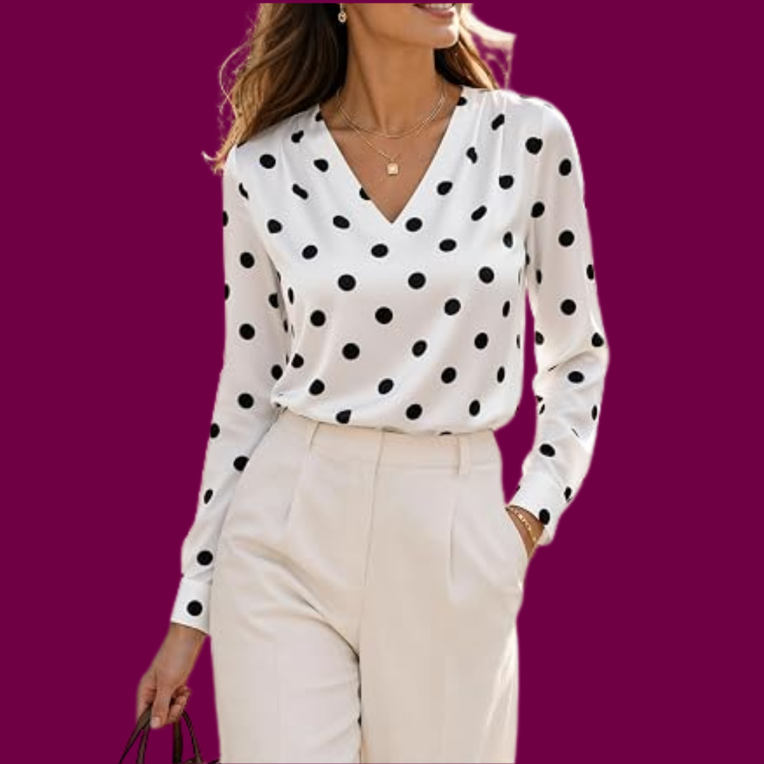 Clara – Elegante Langarm-Bluse mit Punkten