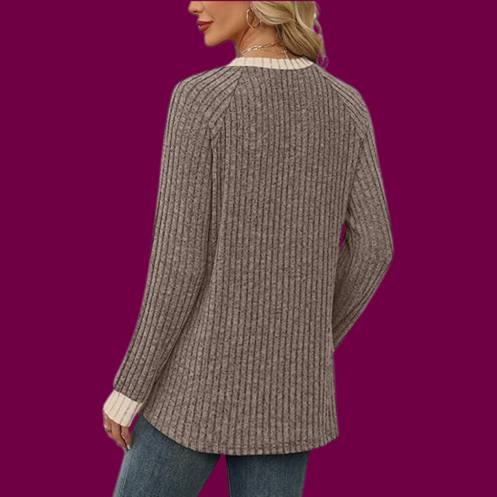 Emma – Gemütlicher Rippstrickpullover in Braun
