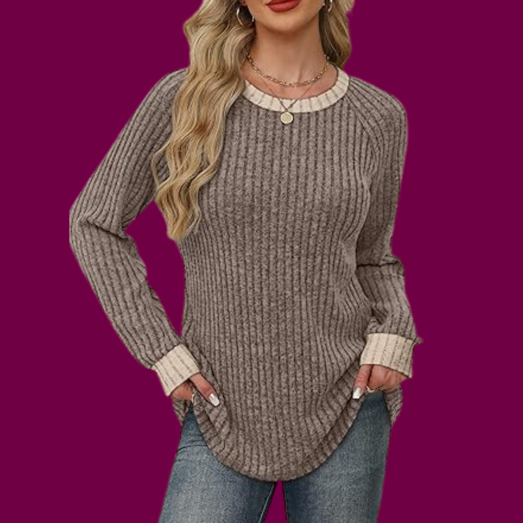Emma – Gemütlicher Rippstrickpullover in Braun