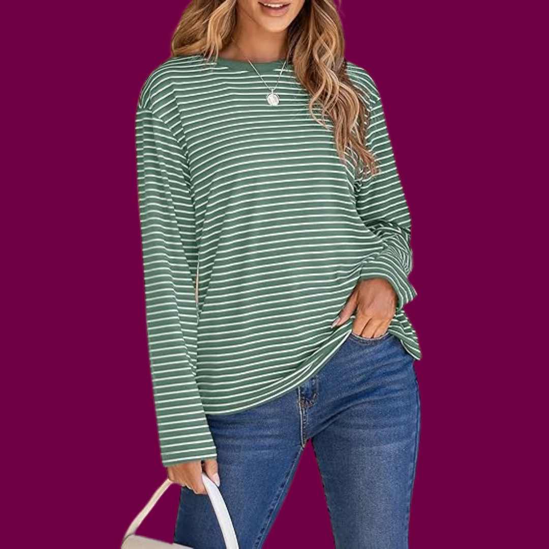Luisa – Klassisches Gestreiftes Langarmshirt in Grün