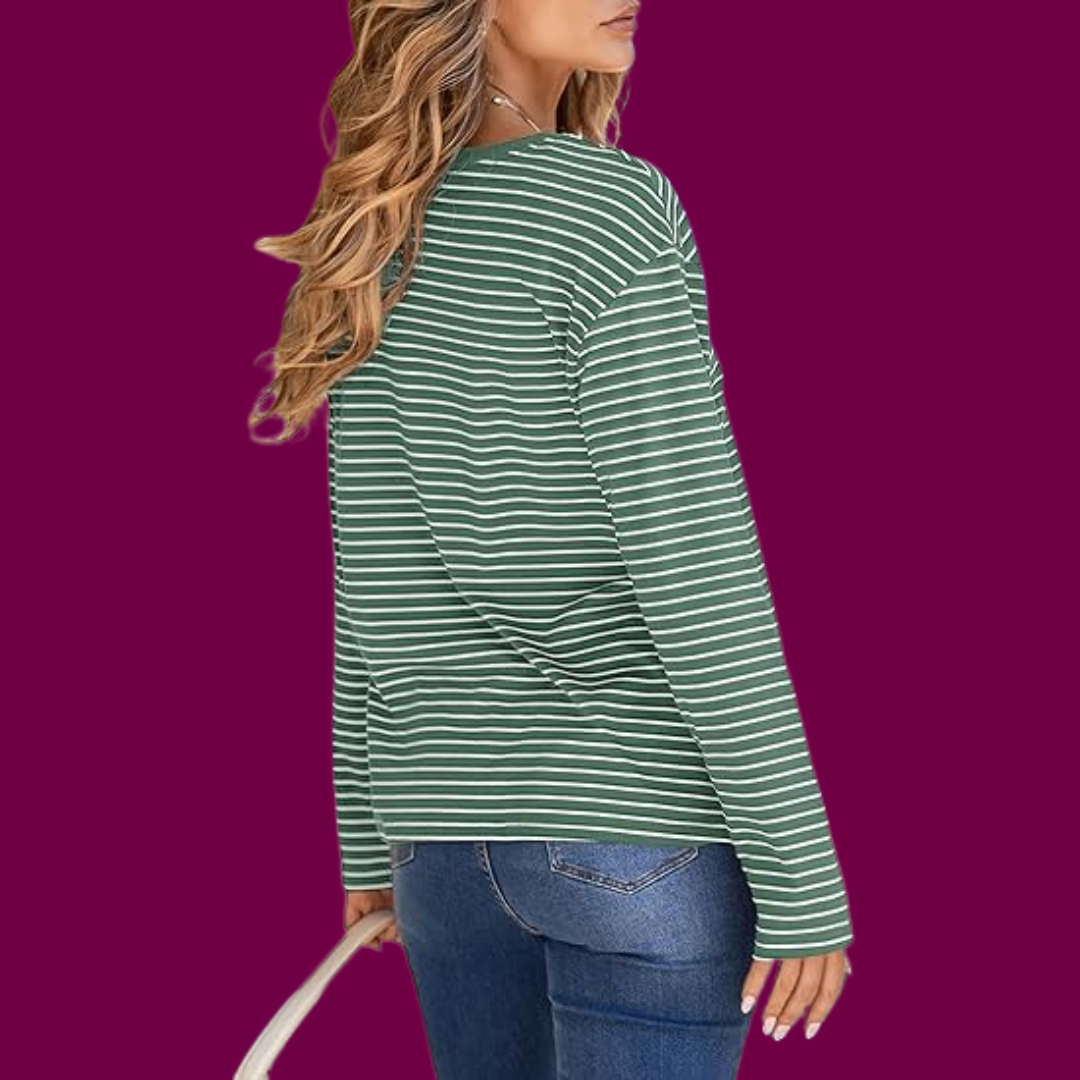 Luisa – Klassisches Gestreiftes Langarmshirt in Grün