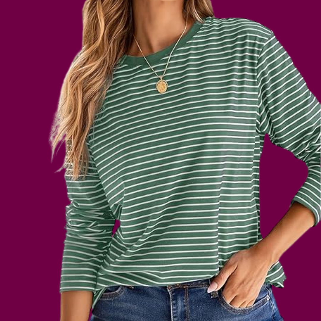 Luisa – Klassisches Gestreiftes Langarmshirt in Grün