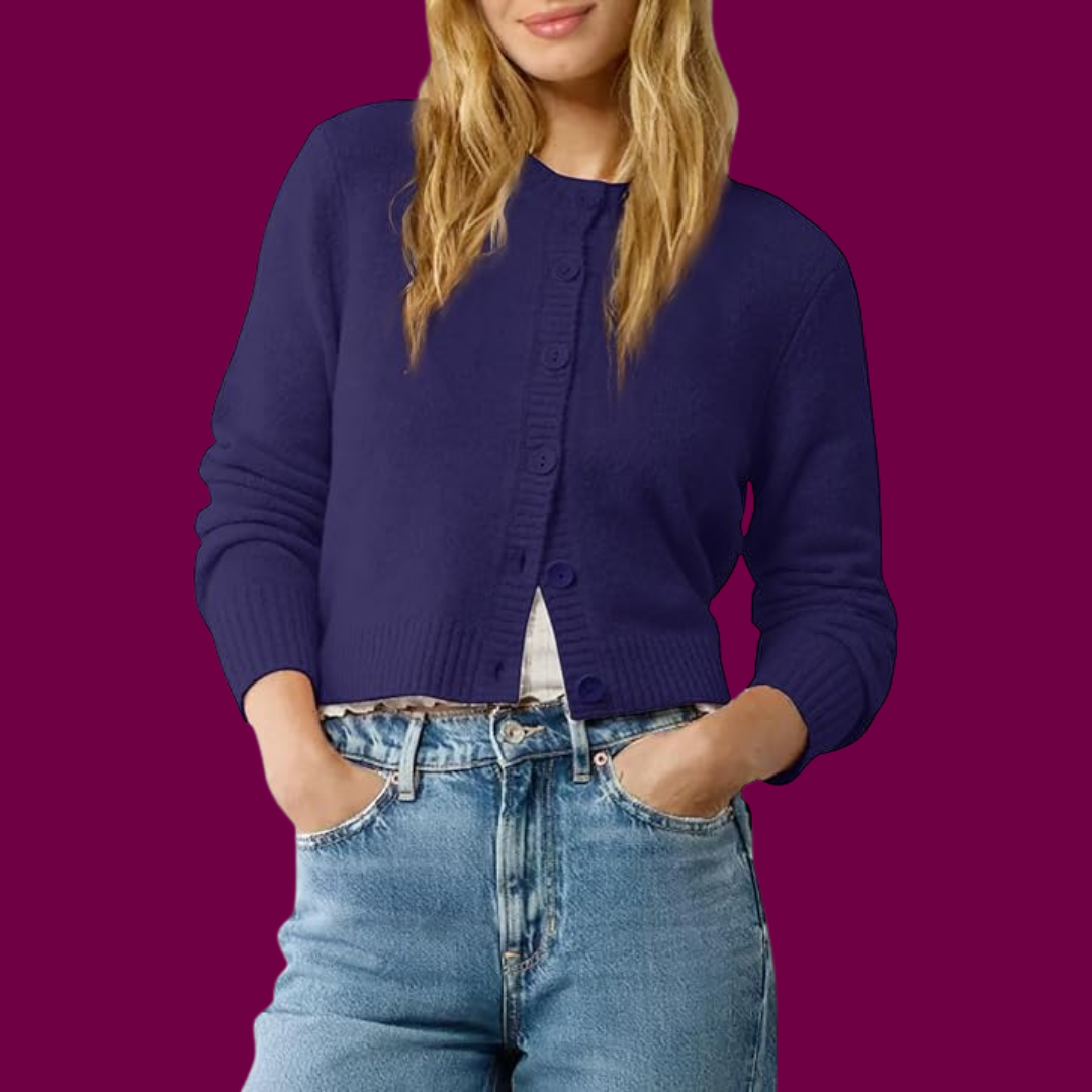 Lena – Modische Geknöpfte Cropped-Strickjacke
